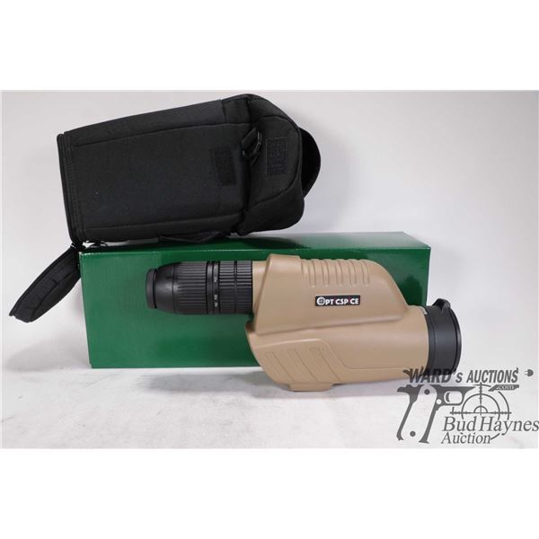 Appears new in box OpticSpice STS Tactical spotting scope FFP Reticle. Comes w/ protective case and 