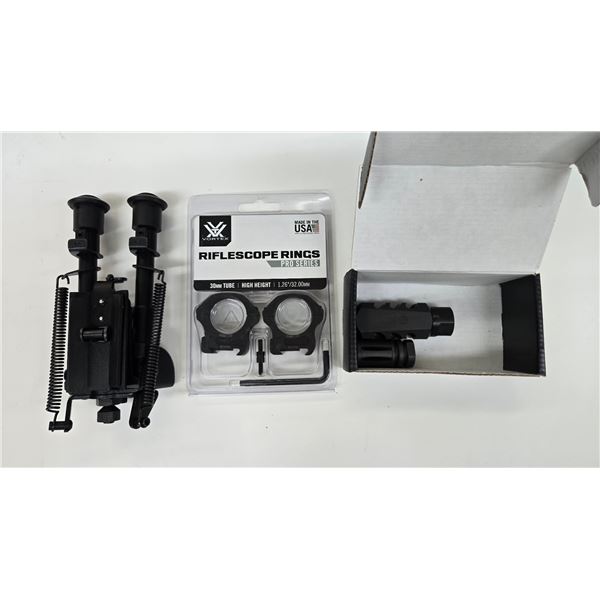 2 MDT muzzle breaks and a bi-pod plus a set of Vortex PR30-H rings