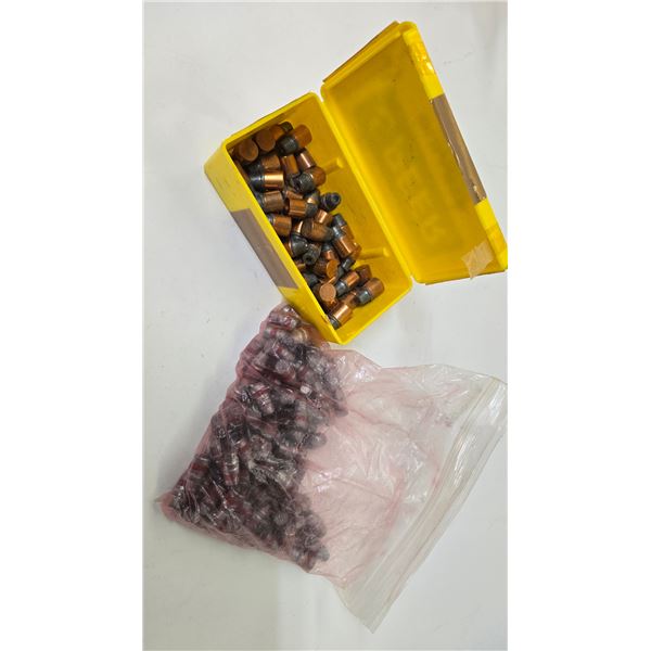 Bag containing 96 count .38 SPL bullets and a 43 count box Speer .44 cal 225 gr Jacketed HP
