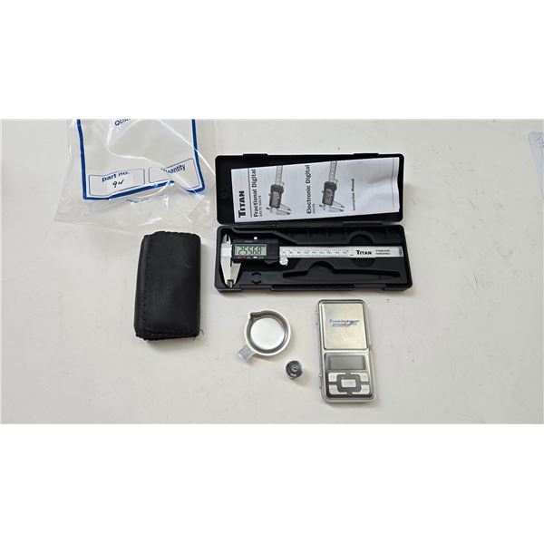Frankford Arsenal small scale and a Titan digital calipers