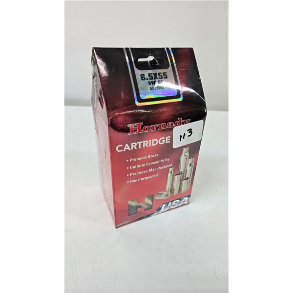 1 Full 50 count box of Hornady 6.5x55 swede brass cases