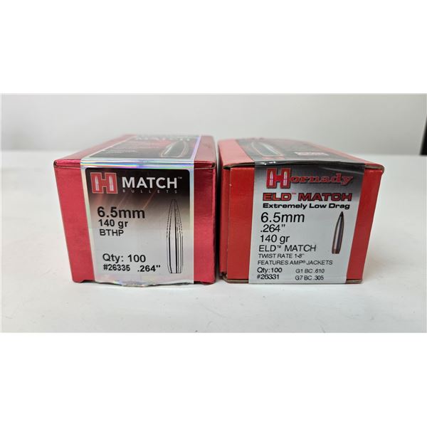1 Full 100 count box of Hornady 6.5mm 140gr BTHP and a partial box of 49 Hornady 6.5mm 140gr Eld Mat