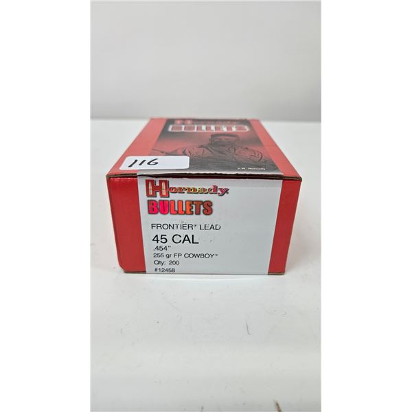 1 Full 200 count box of Hornady Frontier lead 45cal 255gr FP cowboy