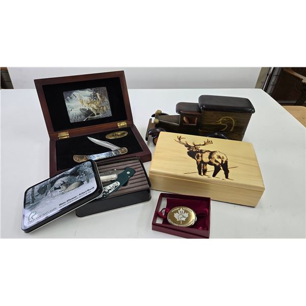 Selection of Ducks Unlimited collectables including 55th Anniversary belt buckle, artist of the year