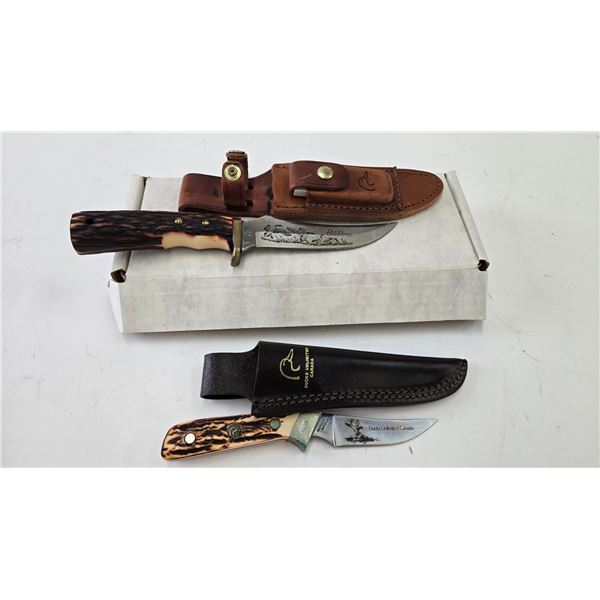 2 Schrade Ducks Unlimited knives including a 162DO with leather sheath, and a 172UH hunting knife wi