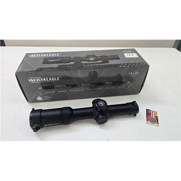 Strike Eagle 1-8x24 AR-BDC2 reticle second focal plane scope. Appears new in box, part # SE-1824-1