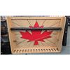Image 1 : Hand made rifle display rack with large Canadian flag, measures 69-1/2" x 49" x13", holds 17 firearm