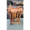 Image 1 : Quality western leather saddle by maker Matt Eberle of Highriver Alberta with floral design and high