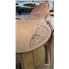 Image 2 : Quality western leather saddle by maker Matt Eberle of Highriver Alberta with floral design and high