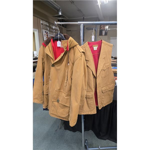 Mens medium vintage Woods Goose brand hooded hunting jacket and a vintage Ruff-Hewn shooting vest si