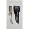 Image 1 : W. Stockdale hunting knife with 6" blade, brass accents, and leather sheath