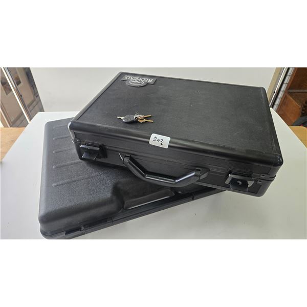 2 hard hand gun cases including foam lined red head with keys and a foam lined B&T 18"x14"x5"