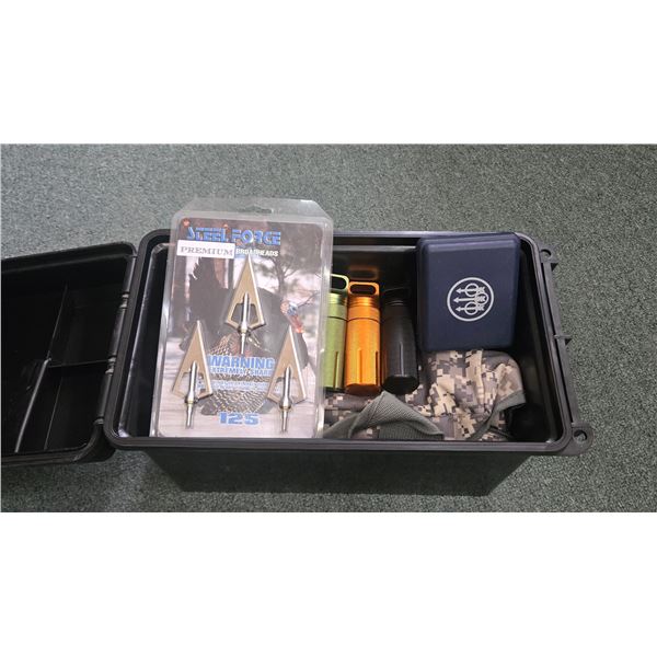 Ammo box with a selection of gun misc including Beretta fast bolt release for AL390/AL391, package o