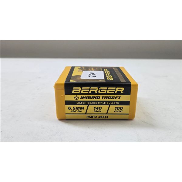 1 Full 100 count box of Berger Hybrid target 6.5mm 140gr bullets
