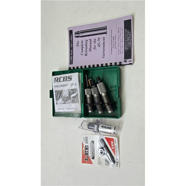 RCBS 3 Die steel set 45-70 Govt, a Lee quick trim die, a Lee case length gauge and shell holder and 