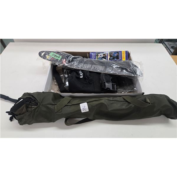 Wind River folding three leg stool, Butler Creek rifle sling, small equipment pack, water bottle cas