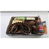Image 1 : 2 leather ammo belts, 4 assorted duck calls, a Ralling bag and ear plugs