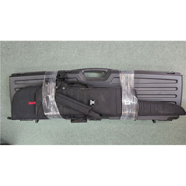 Plano plastic dual rifle case 50" x 14" x 3", a gun made soft case and a webbed rifle scabbard