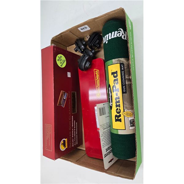 Two Outers cleaning kits including a deluxe rife, pistol shotgun kit in wood box and a shotgun kit, 