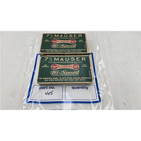 Two vintage boxes w/ mixed vintage brass, 39 count Remington klean bore high speed 7mm mauser 139 g 