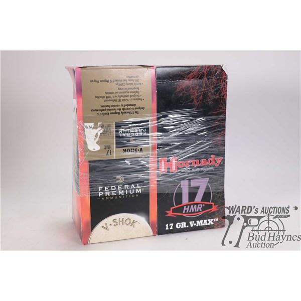 One full 500 count box Hornady 17 HMR 17 gr v-max and a partial 350 count box Federal 17 HMR 17 gr s
