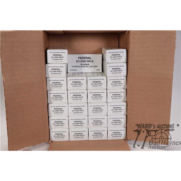 Box containing 25 full 50 count boxes Federal .22 LR 36 gr CPHP