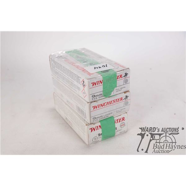 Three full 50 count boxes Winchester 9mm 115 gr FMJ