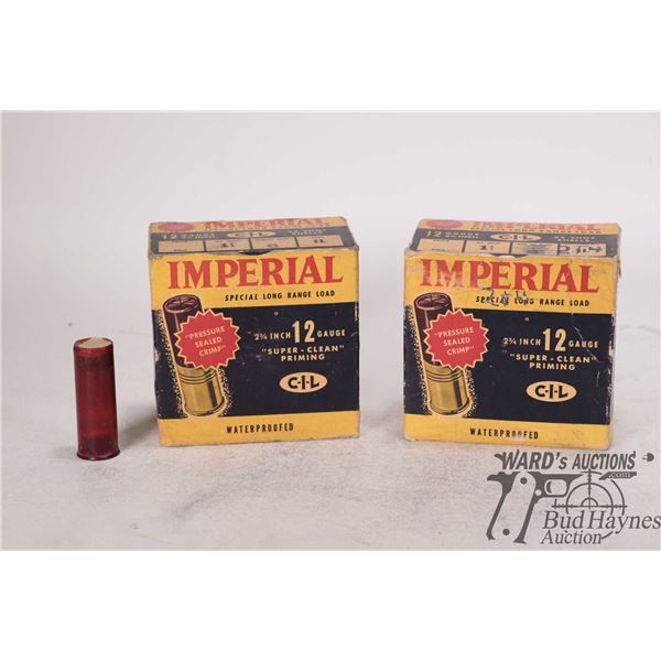 Two vintage Imperial 12 ga shot shell including full 25 count 2 3/4" #6 and a mixed 25 count box