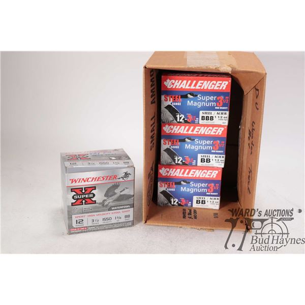 Four full 25 count boxes of 3 1/2" shot shells including 2 Challenger BB, one Challenger BBB and one