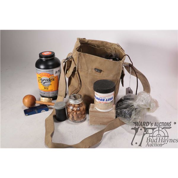 One full 1lb container of Hodgdon Pyrodex RS muzzle loading powder and a bag containing black powder