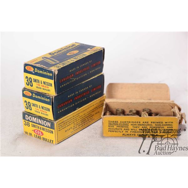 Three vintage Dominion .38 S&W boxes full of possible reloads, some could be factory. Plus a partial