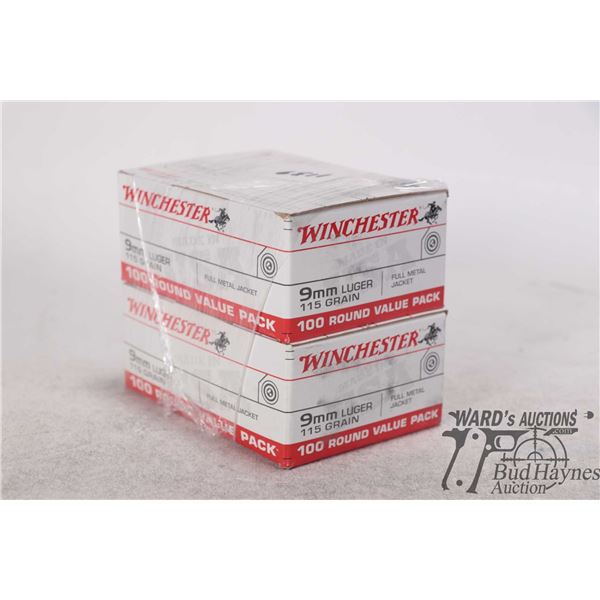 Two full 100 count packs of Winchester target 9mm 115 gr full metal jacket