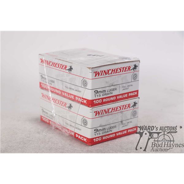Two full 100 count packs of Winchester target 9mm 115 gr full metal jacket