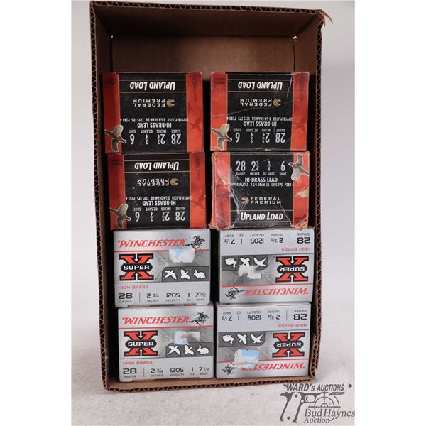 Three full 5 count and one partial 19 count box Federal Upland load 28 ga 2 3/4" #6 and four full 25