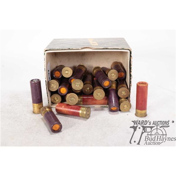 Selection of 16 ga 2 3/4" ammo including 14 #4 Dominion canuck, 15 #6 Dominion imperial and 3 slugs 