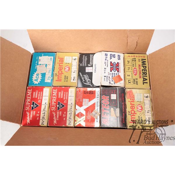 Selection of vintage 2-3/4" 12ga ammo including 2 full 25 count boxes of Mastercraft Supreme #5, 1 f
