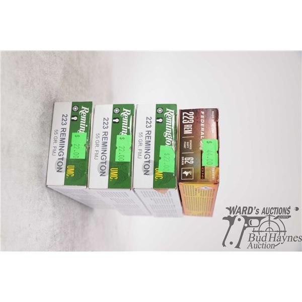 3 Full 20 count box of Remington 223 Rem 55gr FMJ and 1 full 20 count box of Federal Fusion 223 Rem 