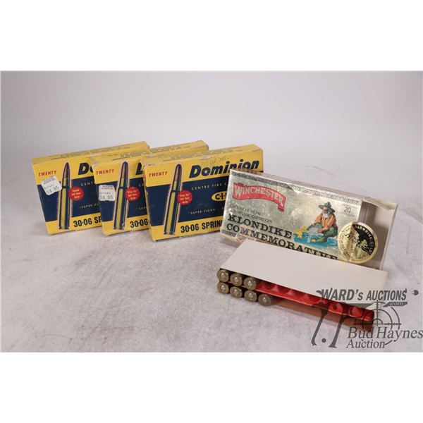 1 partial 7 count box of mix 30-30 win, 6 maybe original and 3 vintage empty Dominion 30-06 sprg box