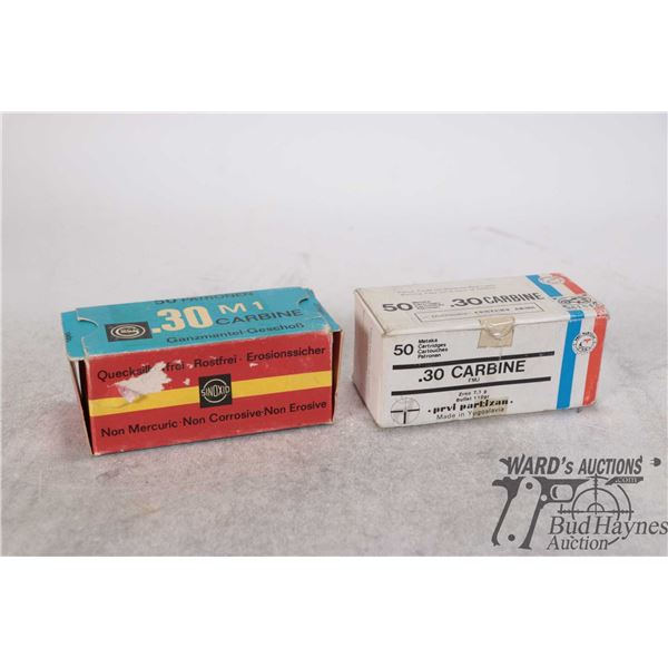 2 full 50 count boxes of .30 carbine for M1 Carbine including 1 Dynamit Nobel and a PRUI partizan 11