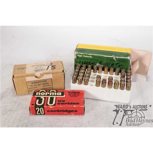 3 boxes of mixed factory 30 cal M1 Garand rounds including 1 full 20 count box with 11 original Worm