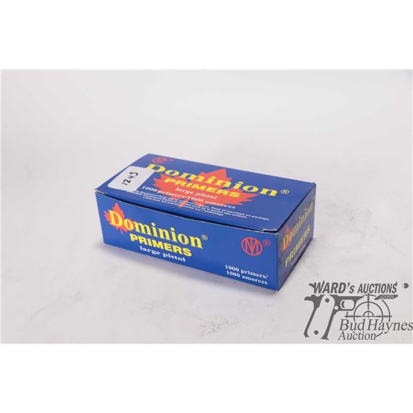 1 Partial 800 count box of Dominion large pistol primers