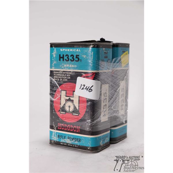 2 Vintage1lb containers of Hodgdon H335 powder, total weight 1.6lbs