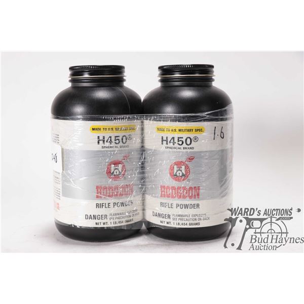 1 Full and 1 partial container of Hodgdon H450 rifle powder, weighed at 1.6lbs