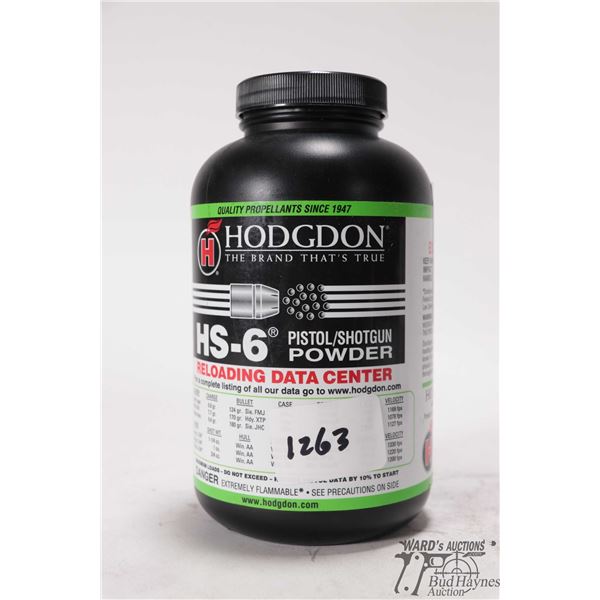 1 full 1lb container of Hdgdon HS-6 pistol/shotgun powder