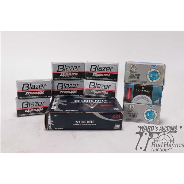 Selection of 22lr including 1 full 300 count box of CCI 40gr copper plated round nose, 6 full 50 cou