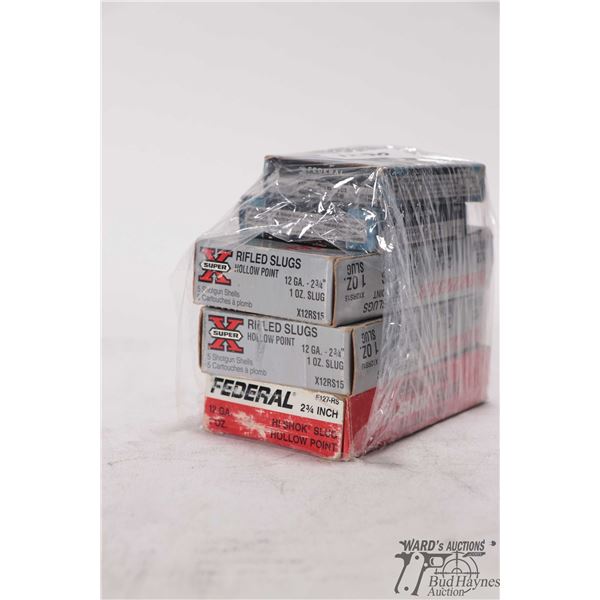 2 Full 5 count boxes of Winchester 12ga 2-3/4" rifled slugs hollow point, 1 full 5 count box Federal