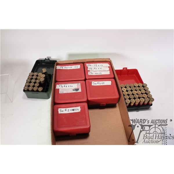 65 rounds of 2-34/" 12ga assorted shot reloads and 80 rounds of 3" 12ga assorted shot reloads