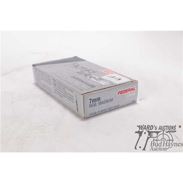 One full 20 count box of mixed 7mm rem mag including 12 Federal 175 gr Hi-Shok soft point and 8 unkn