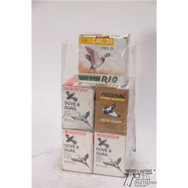 Three full 25 count boxes Winchester Dove & Quail 20 ga 2 3/4" #7 1/2, one full 25 count box Federal