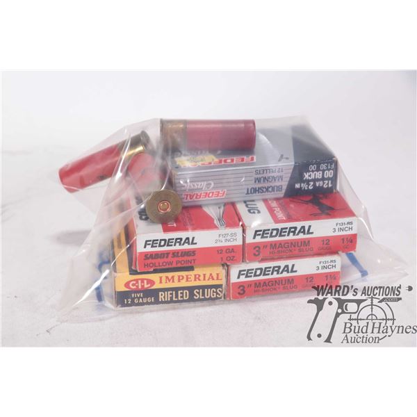 Selection of 12 ga slugs including one full 5 count box of vintage Imperial 2 3/4", one full 5 count